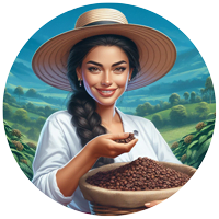 Goyipao, Ilustración de campesina colombiana sonriendo mostrando granos café